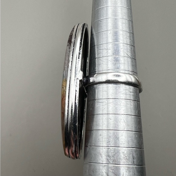 New Large Statement Mexican Laguna Agate Stone Silver Overlay Ring Size 7.75 - Picture 3 of 9